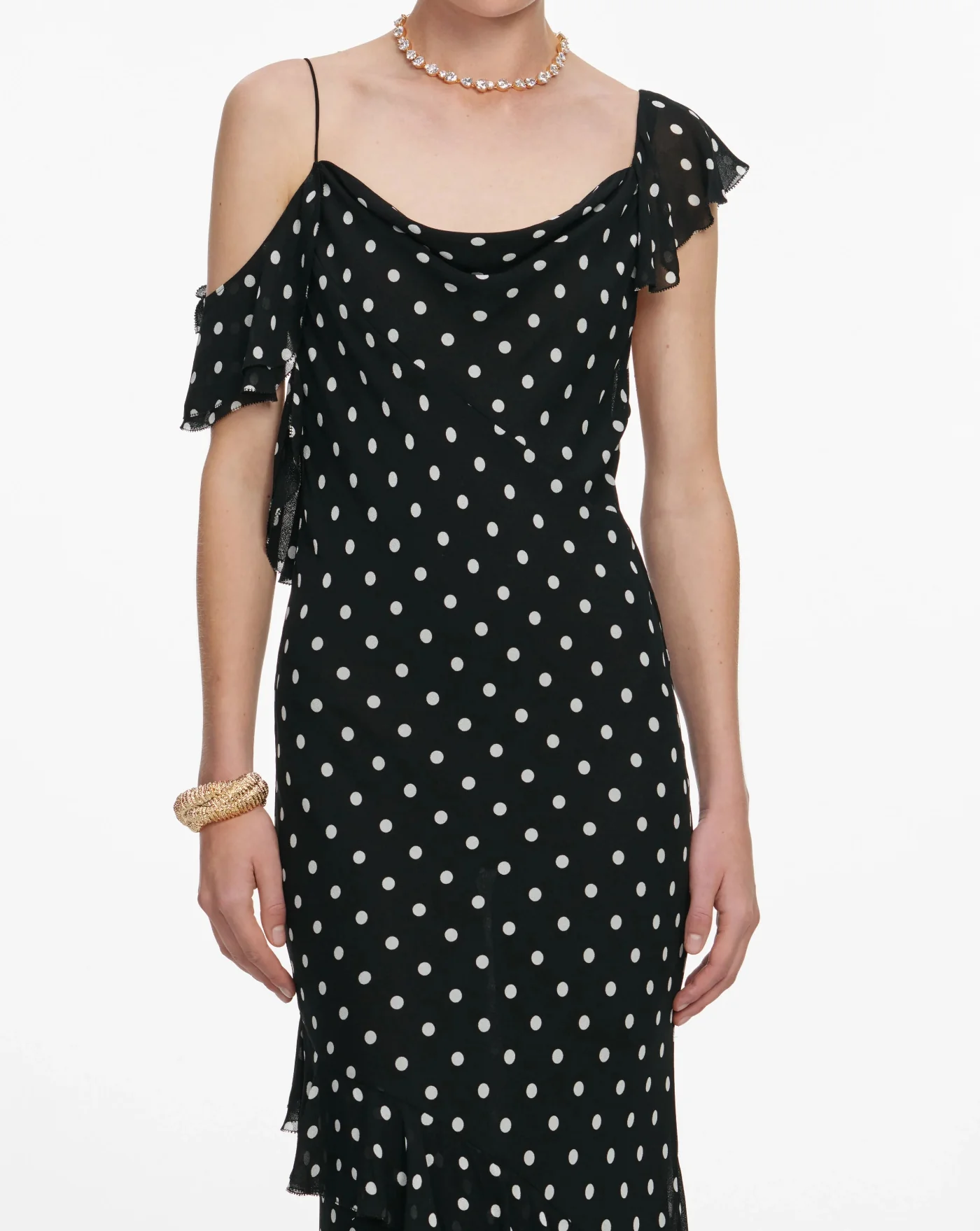 Vestido Self Portrait Black Polka Dot Georgette Maxi Dress - Image 5